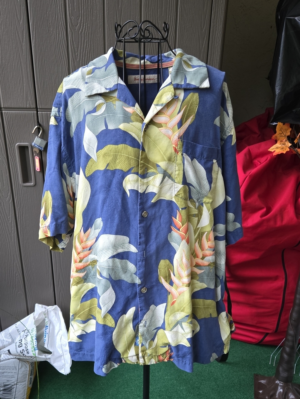 Tommy Bahama Blue and Green Palm-Print Camp Shirt